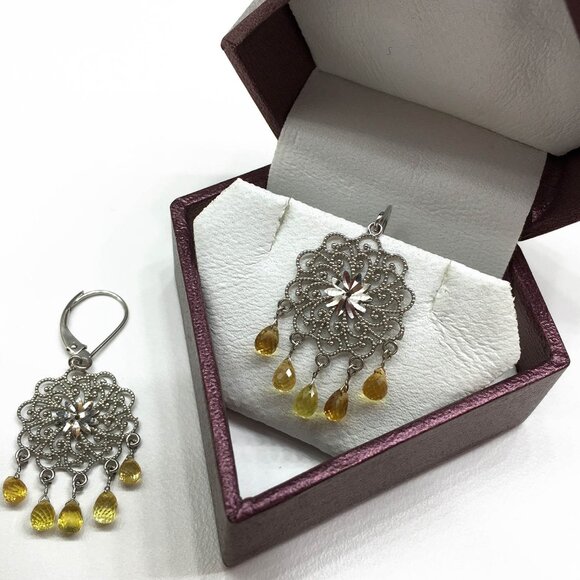 ✨ BRAND NEW NEVER WORN 14K White Gold Natural Yellow Sapphire Briolette Earrings - Picture 6 of 12